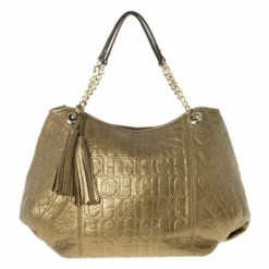 Carolina Herrera Monogram Embossed Dahlia Hobo Women - Gold