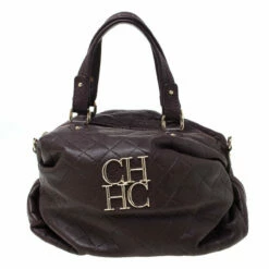 Carolina Herrera Dark Burgundy Quilted Leather Satchel Women