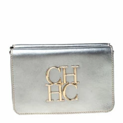 Carolina Herrera Silver Leather Clutch Women