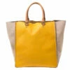 Carolina Herrera Beige/Mustard Leather Tote Women