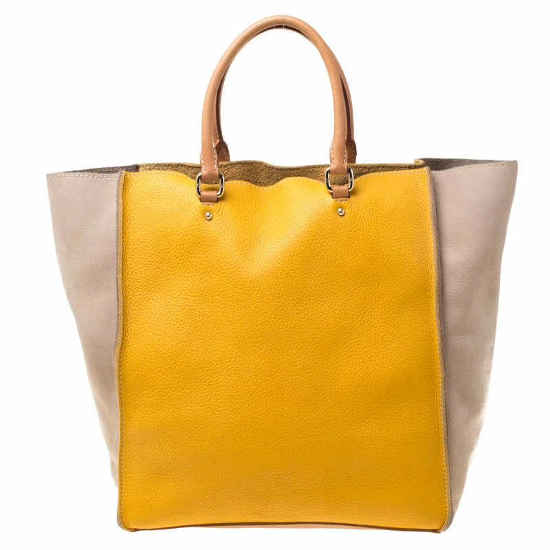 Carolina Herrera Beige/Mustard Leather Tote Women