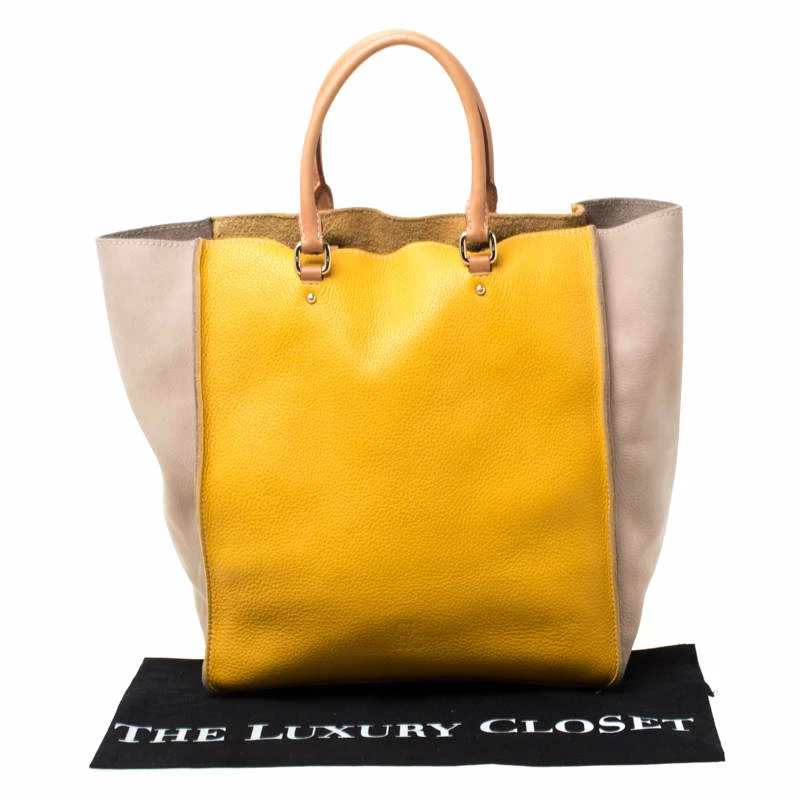 Carolina Herrera Beige/Mustard Leather Tote Women