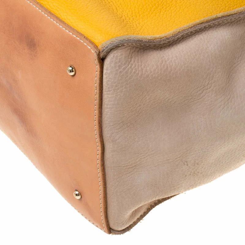 Carolina Herrera Beige/Mustard Leather Tote Women