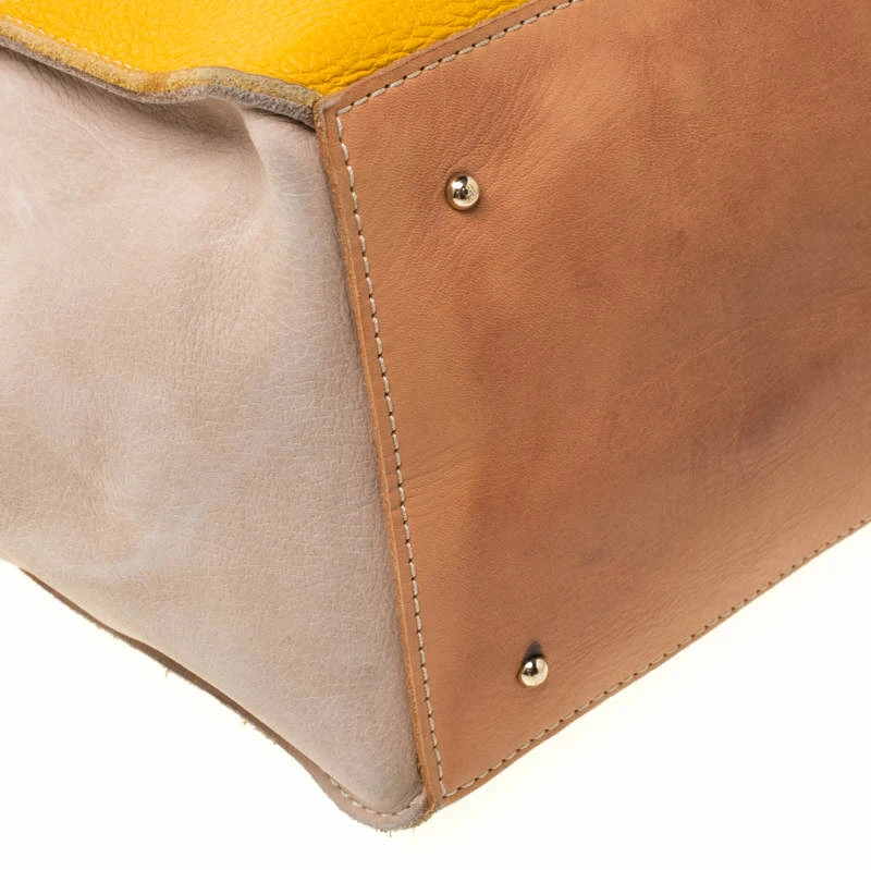 Carolina Herrera Beige/Mustard Leather Tote Women