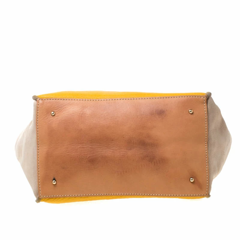 Carolina Herrera Beige/Mustard Leather Tote Women