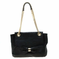 Carolina Herrera Black Leather Audrey Shoulder Bag Women