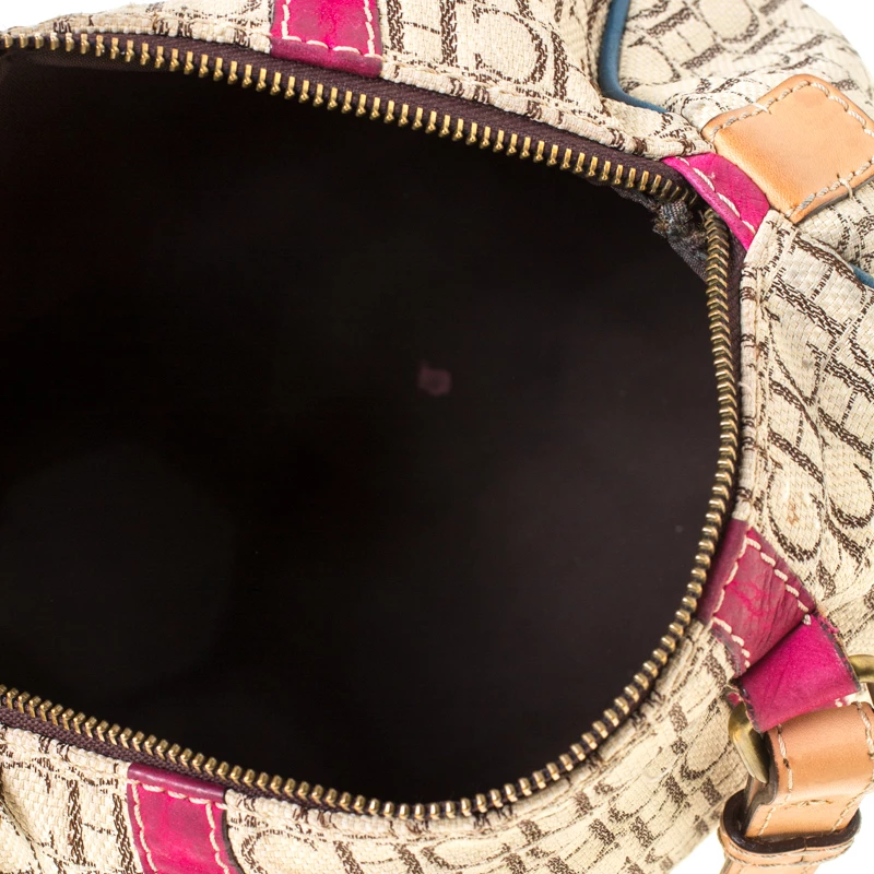 Carolina Herrera Beige Multicolor Canvas Andy Boston Bag Women