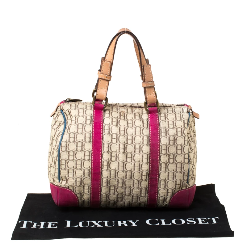 Carolina Herrera Beige Multicolor Canvas Andy Boston Bag Women