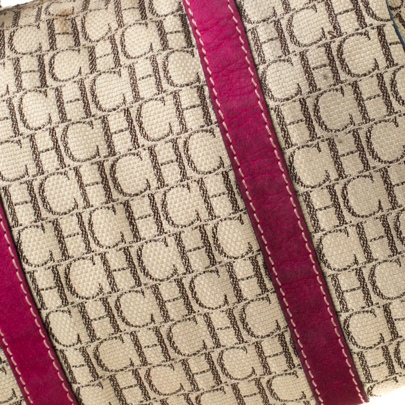 Carolina Herrera Beige Multicolor Canvas Andy Boston Bag Women