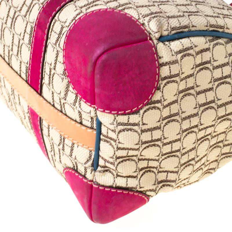 Carolina Herrera Beige Multicolor Canvas Andy Boston Bag Women