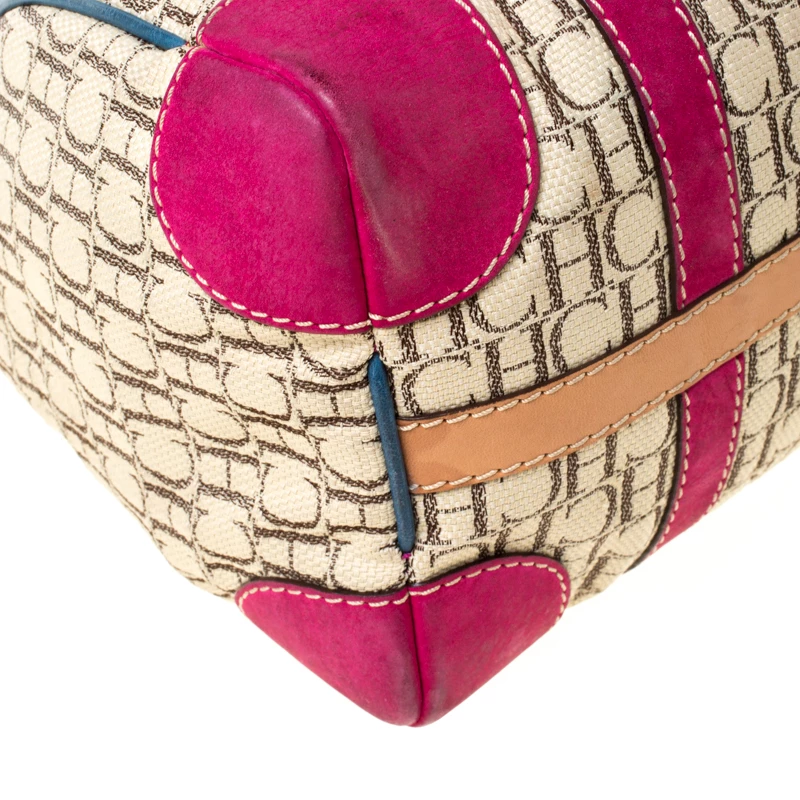 Carolina Herrera Beige Multicolor Canvas Andy Boston Bag Women