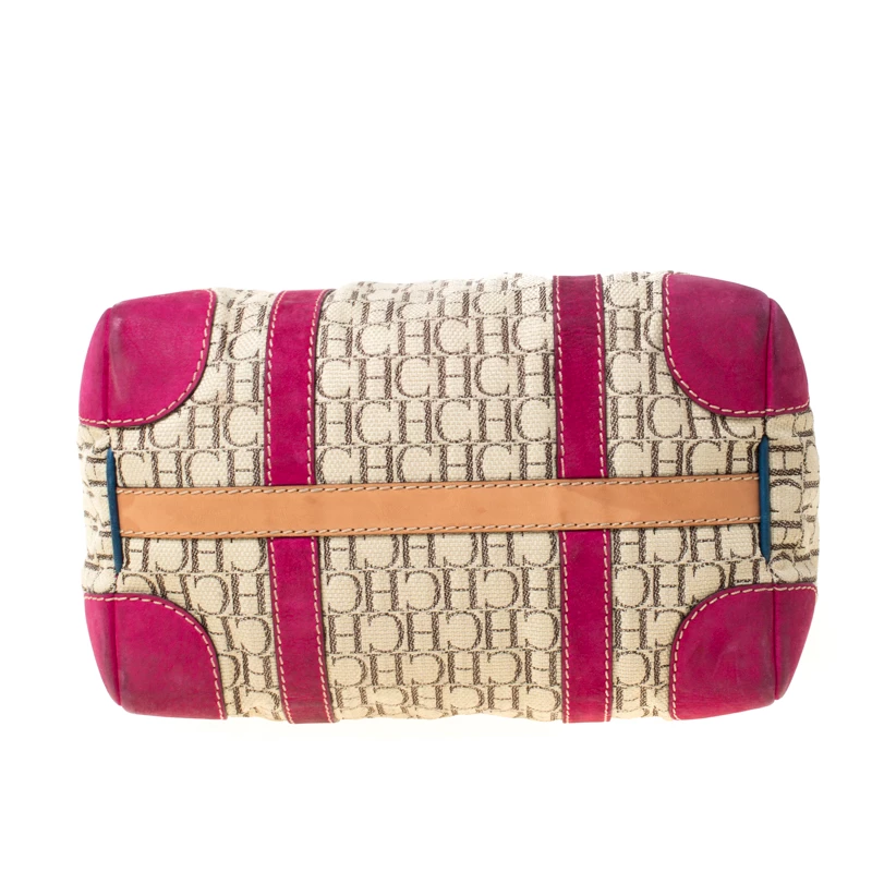 Carolina Herrera Beige Multicolor Canvas Andy Boston Bag Women