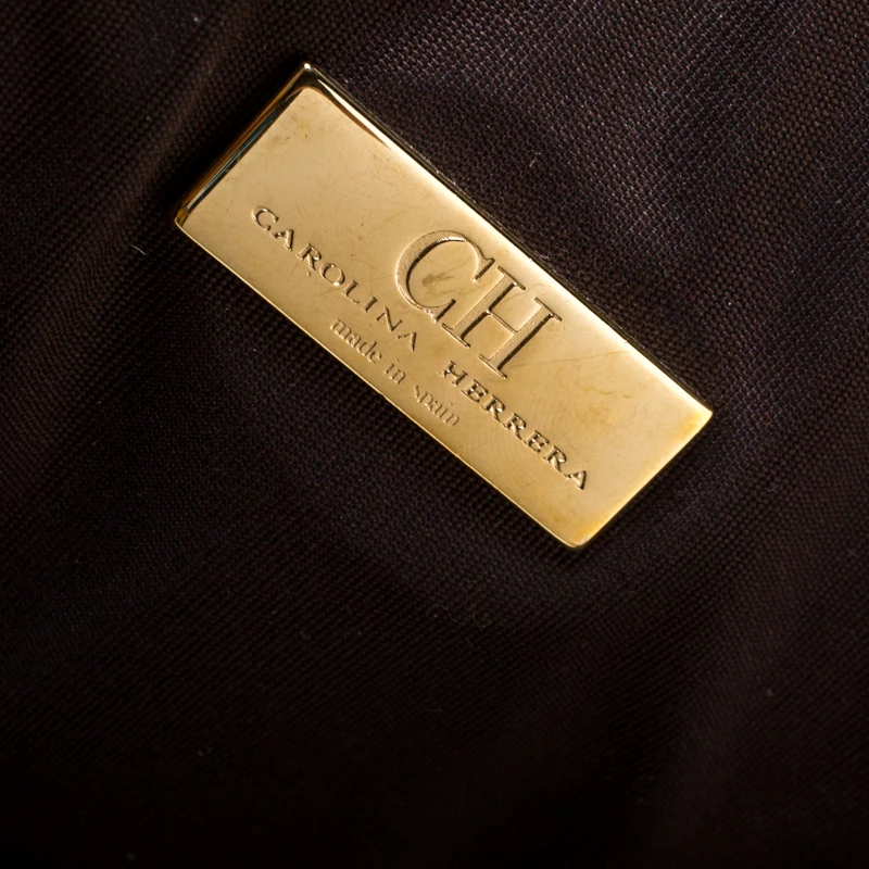 Carolina Herrera Beige/Brown Monogram Canvas Shopper Tote Women