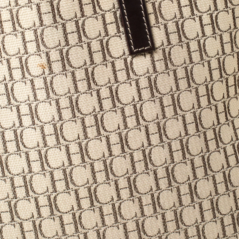 Carolina Herrera Beige/Brown Monogram Canvas Shopper Tote Women