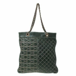 Carolina Herrera Dark Green Quilted Signature Leather Tote Women
