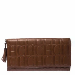 Carolina Herrera Brown Monogram Leather Tassel Continental Wallet Women