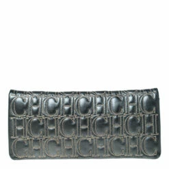 Carolina Herrera Dark Grey Monogram Leather Flap Continental Wallet Women