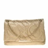 Carolina Herrera Gold Quilted Leather Flap Chain Shoulder Bag Women