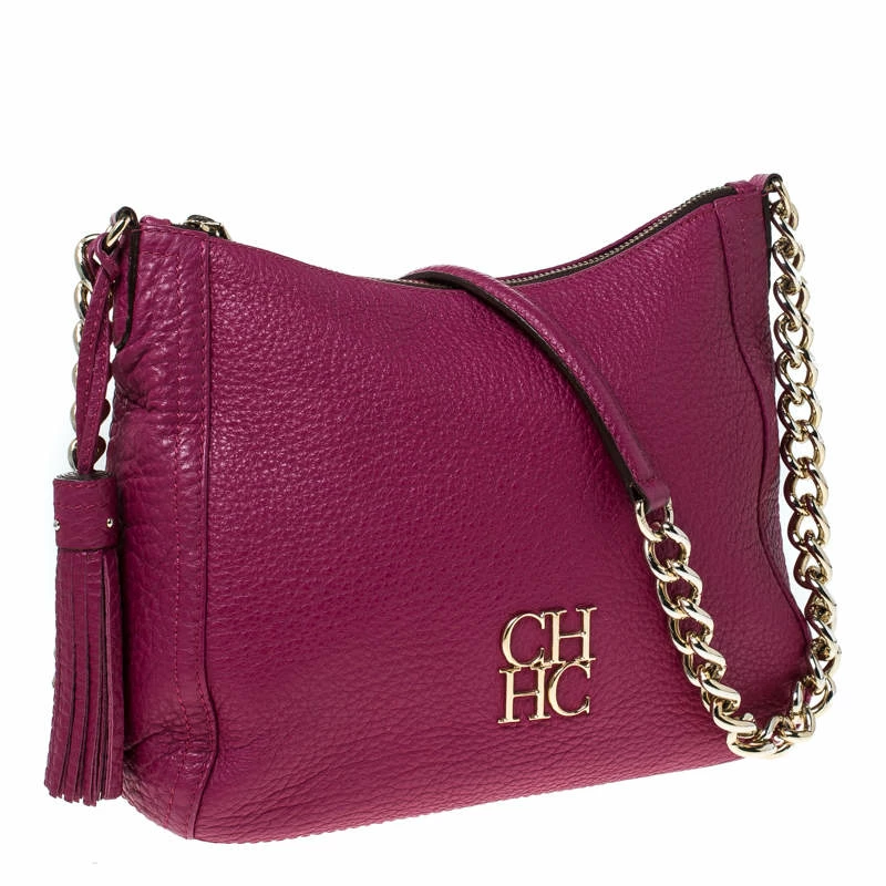 Carolina Herrera Hot Pink Leather Chain Tassel Shoulder Bag Women