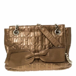 Carolina Herrera Bronze Monogram Leather Audrey Shoulder Bag Women - Brown