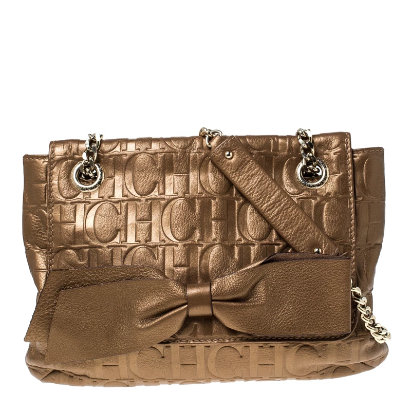 Carolina Herrera Bronze Monogram Leather Audrey Shoulder Bag Women - Brown