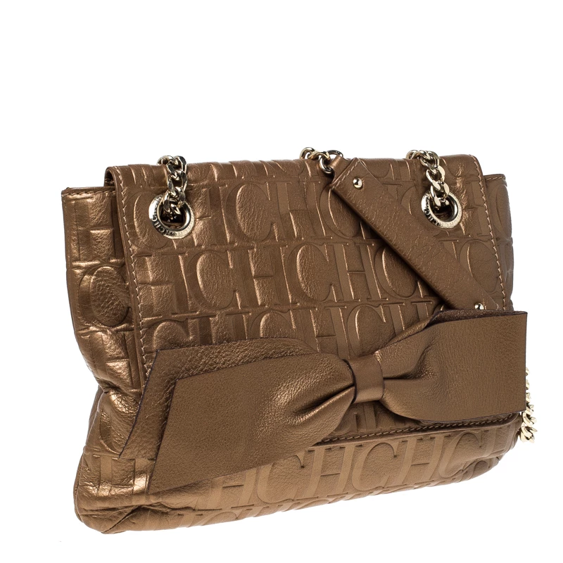 Carolina Herrera Bronze Monogram Leather Audrey Shoulder Bag Women - Brown