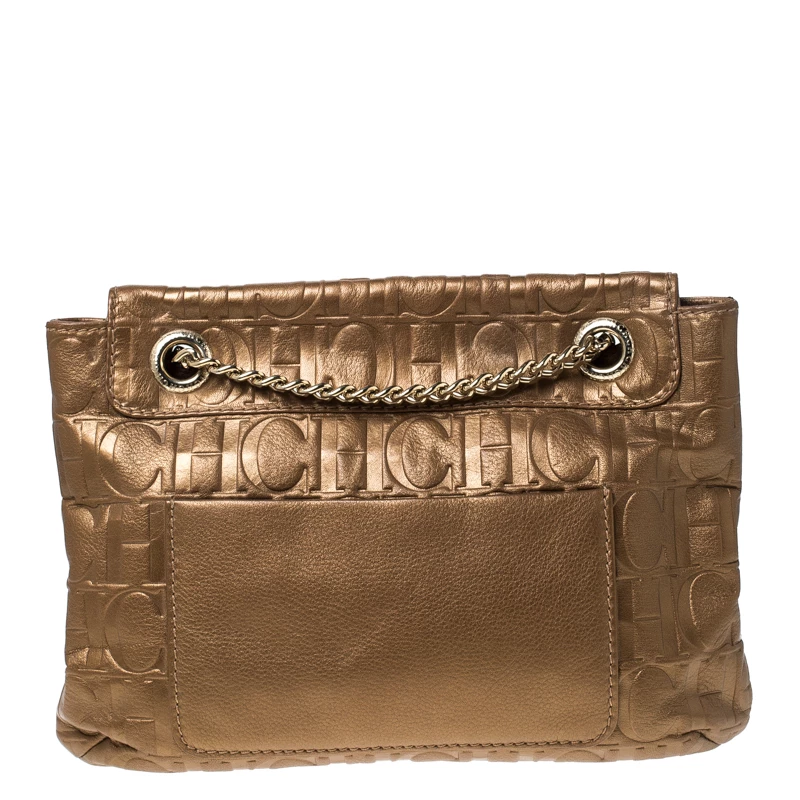 Carolina Herrera Bronze Monogram Leather Audrey Shoulder Bag Women - Brown