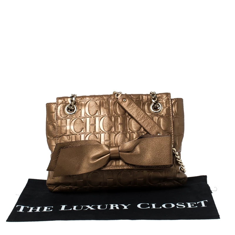 Carolina Herrera Bronze Monogram Leather Audrey Shoulder Bag Women - Brown