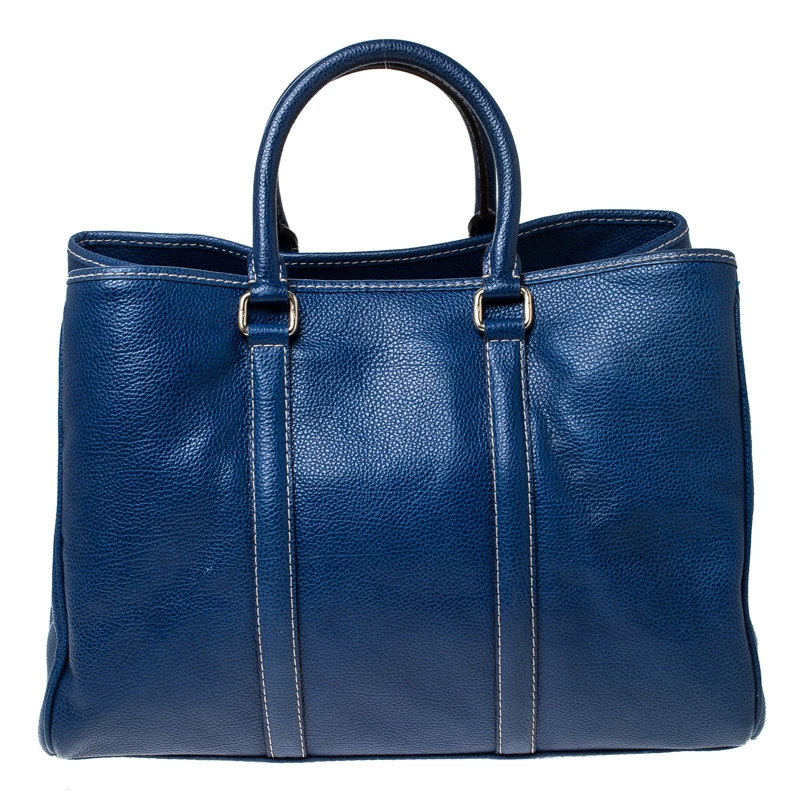 Carolina Herrera Blue Leather Large Matteo Tote Women