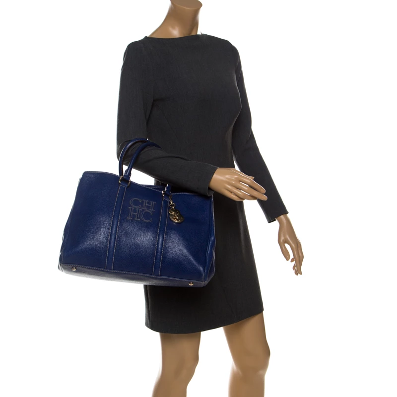 Carolina Herrera Blue Leather Large Matteo Tote Women