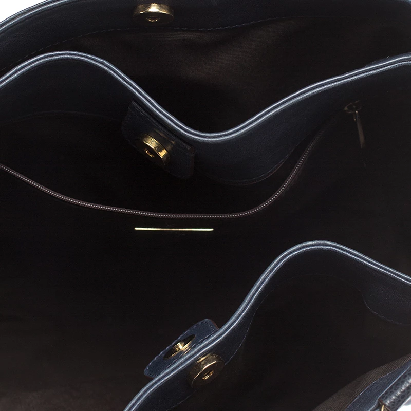 Carolina Herrera Navy Blue Monogram Leather Tote Women