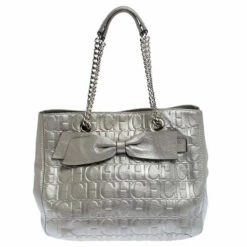 Carolina Herrera Silver Monogram Leather Audrey Tote Women