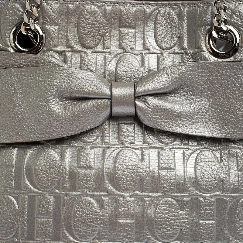 Carolina Herrera Silver Monogram Leather Audrey Tote Women