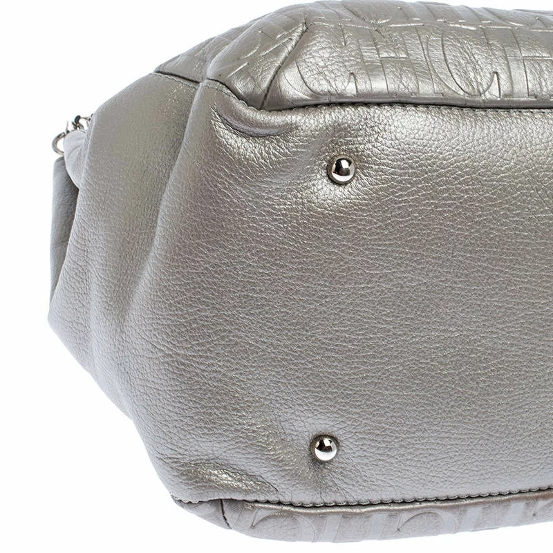 Carolina Herrera Silver Monogram Leather Audrey Tote Women