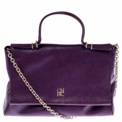 Carolina Herrera Purple Leather Minuetto Flap Top Handle Bag Women