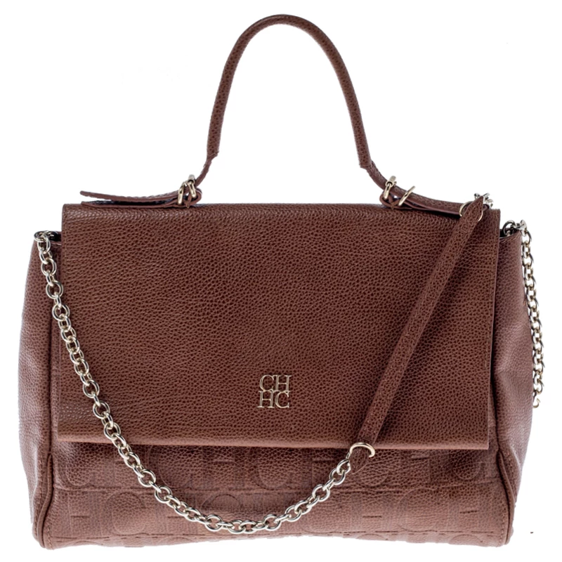 Carolina Herrera Brown Leather Minuetto Flap Top Handle Bag Women