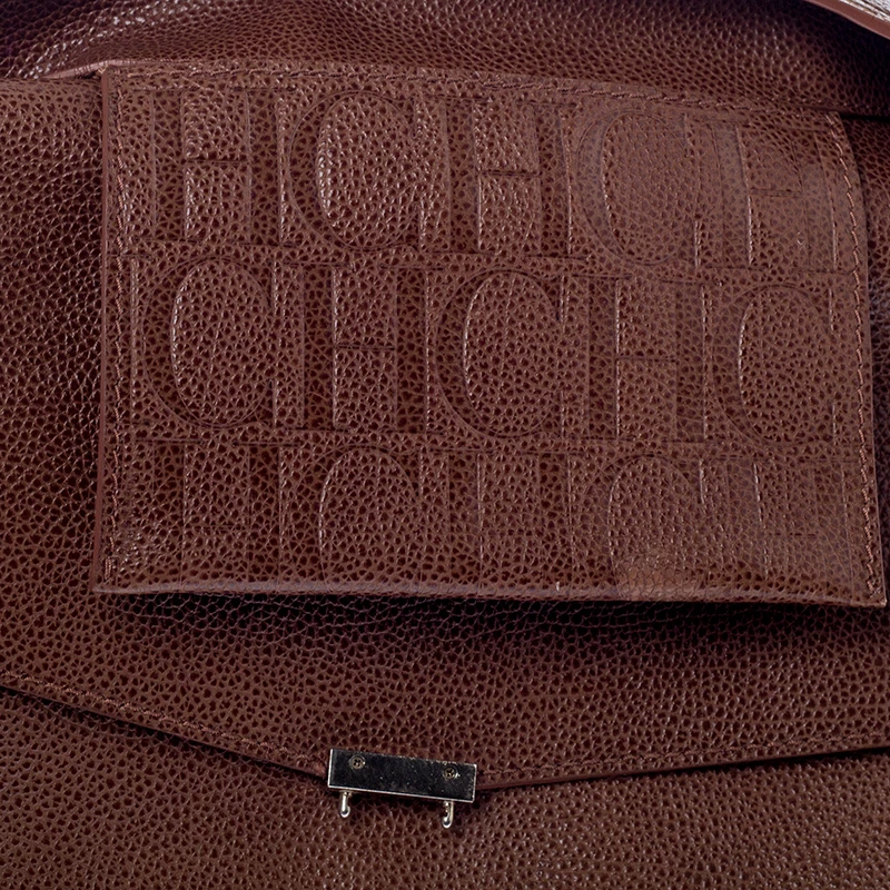 Carolina Herrera Brown Leather Minuetto Flap Top Handle Bag Women