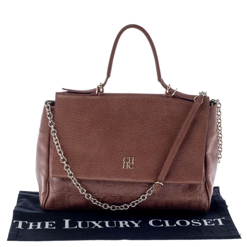 Carolina Herrera Brown Leather Minuetto Flap Top Handle Bag Women