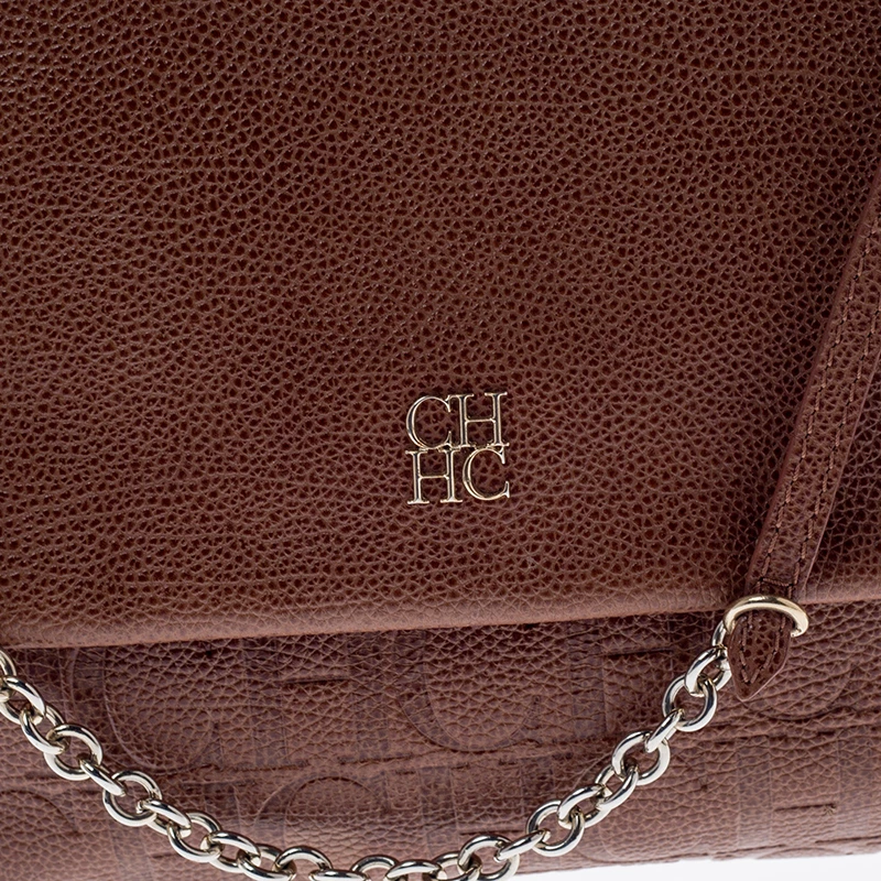 Carolina Herrera Brown Leather Minuetto Flap Top Handle Bag Women