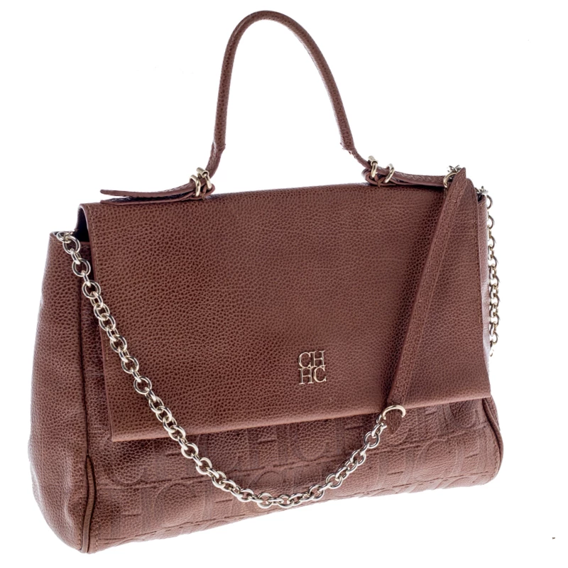 Carolina Herrera Brown Leather Minuetto Flap Top Handle Bag Women