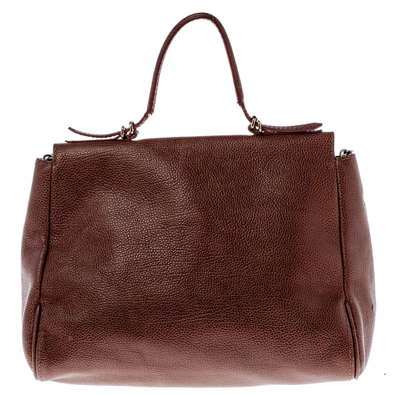 Carolina Herrera Brown Leather Minuetto Flap Top Handle Bag Women