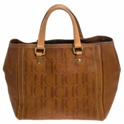 Carolina Herrera Brown Monogram Leather Andy Tote Women