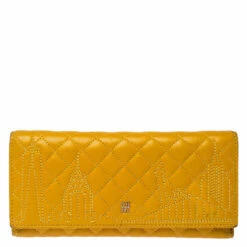 Carolina Herrera Mustard Quilted Leather Flap Wallet Women - Yellow