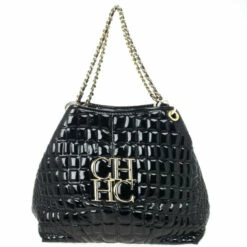 Carolina Herrera Black Patent Quilted Tote Women