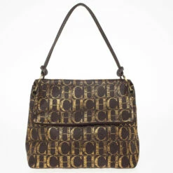 Carolina Herrera Metallic Monogram CH Leather Satchel Women - Brown