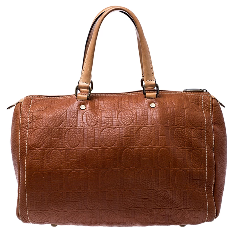 Carolina Herrera Brown Leather Large Andy Boston Bag Women