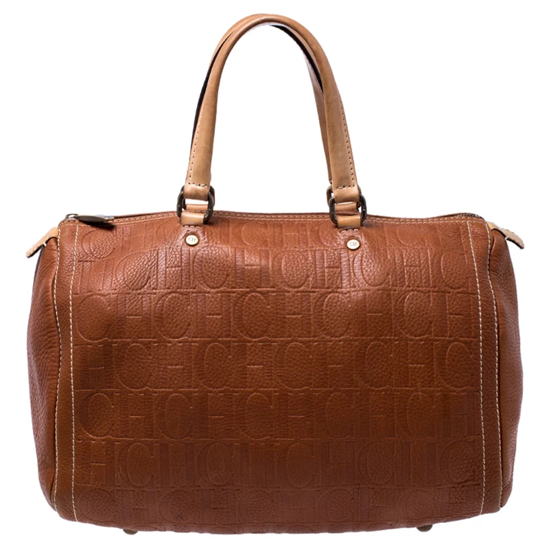 Carolina Herrera Brown Leather Large Andy Boston Bag Women