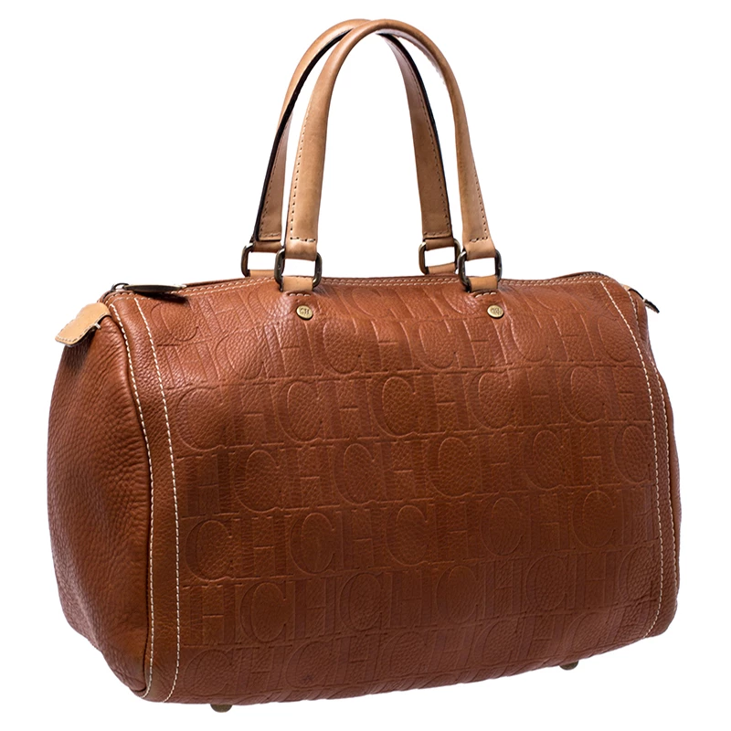 Carolina Herrera Brown Leather Large Andy Boston Bag Women