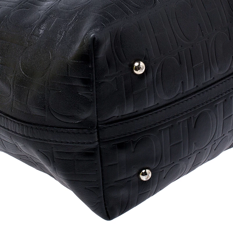 Carolina Herrera Black Monogram Leather Matryoshka Tote Women