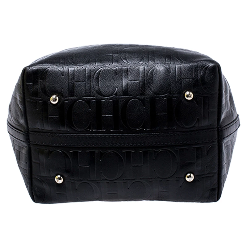 Carolina Herrera Black Monogram Leather Matryoshka Tote Women